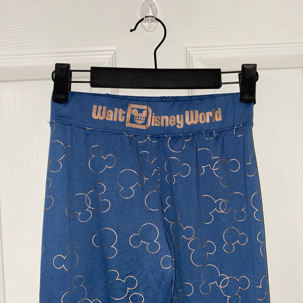 Girl’s Disney World Mickey Mouse Print Leggings Blue/Gold Size L - Picture 2 of 4